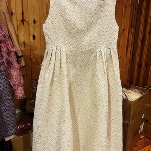 Elegant Bling-bling Cream Sleeveless Tweed Dress